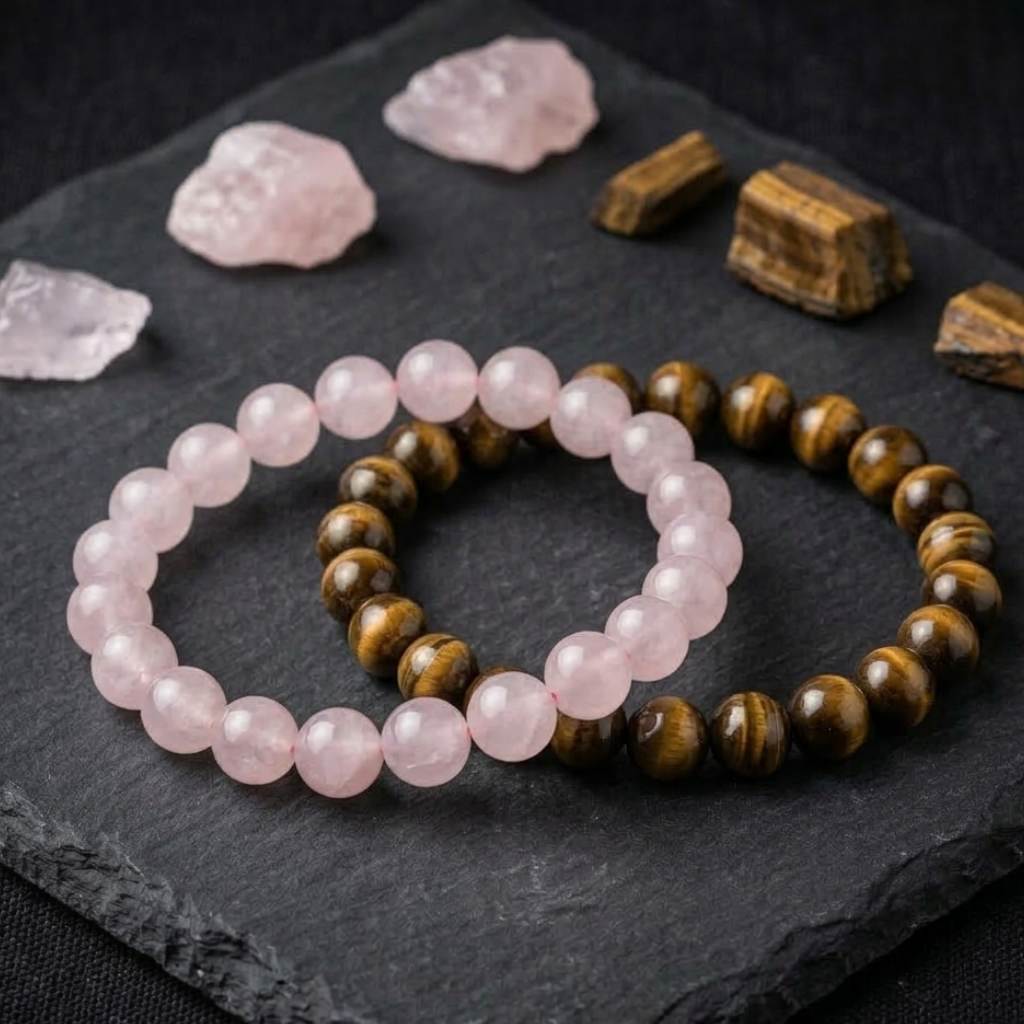 Better Together Combo: Rose Quartz & Tiger Eye Couple’s Bracelet