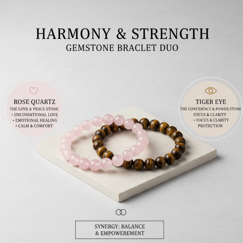 Better Together Combo: Rose Quartz & Tiger Eye Couple’s Bracelet