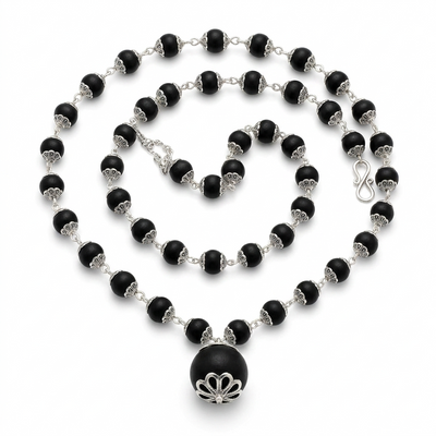100% Natural Karungali Malai Silver Capped Karungali Malai 8 mm (54+1 Beads)
