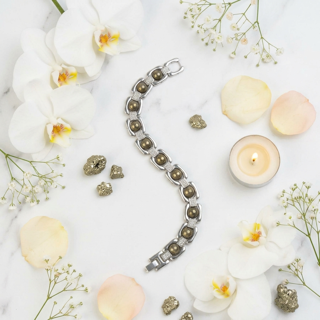 Silver Metal Pyrite Bracelet