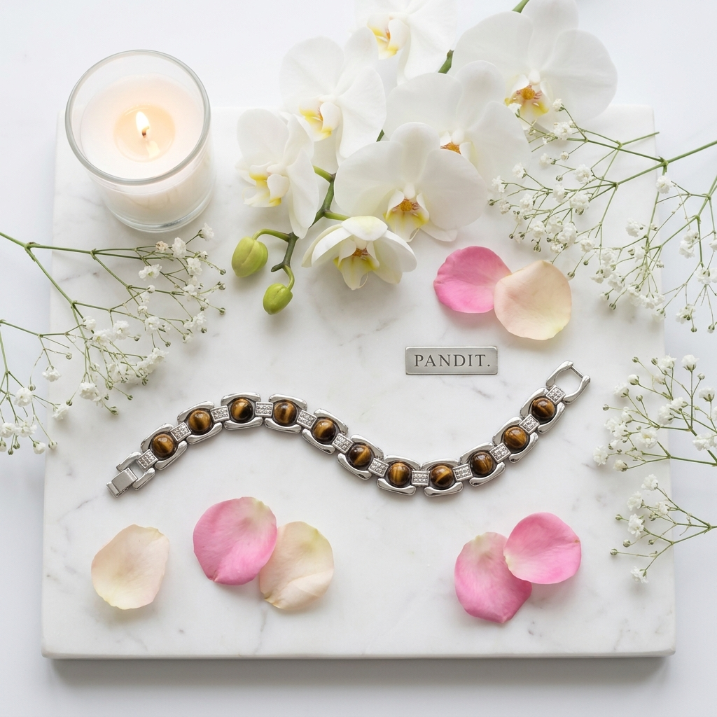 Silver Metal Brown TIger Eye Bracelet