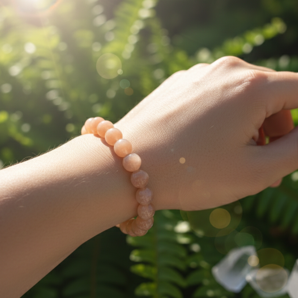 Sunstone Crystal Bracelet wearing on hand 