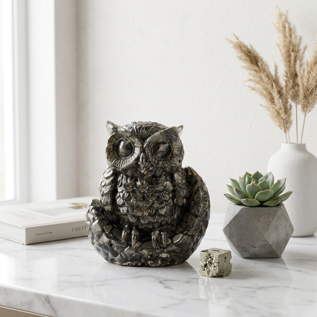 Premium Pyrite Owl – Symbol of Wealth, Intelligence & Success Energy