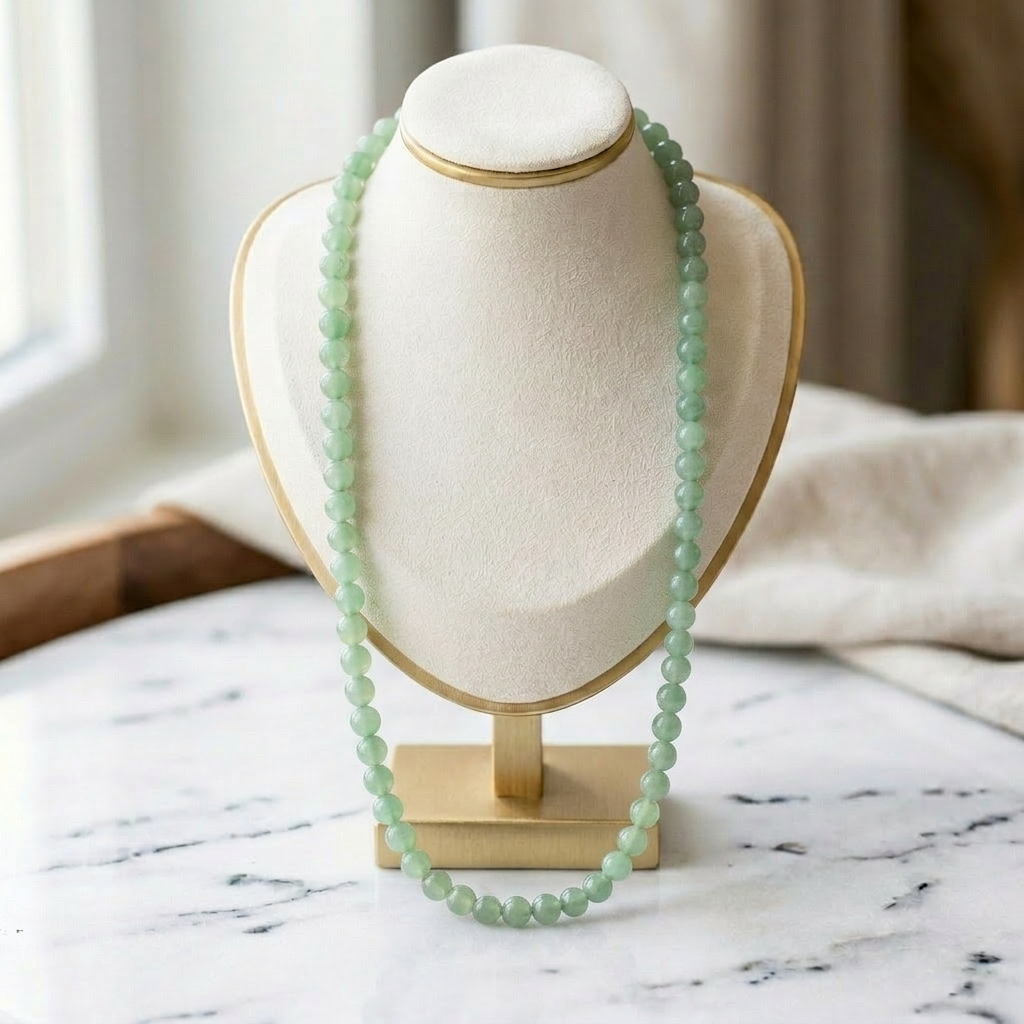 Green Aventurine Mala Necklace – Luck, Prosperity & Heart Chakra Healing