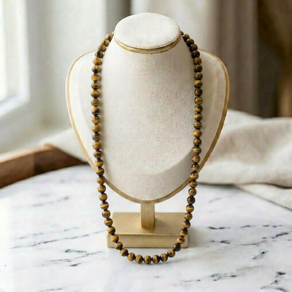 Tiger Eye Protection Mala Necklace – Confidence, Strength & Success Energy