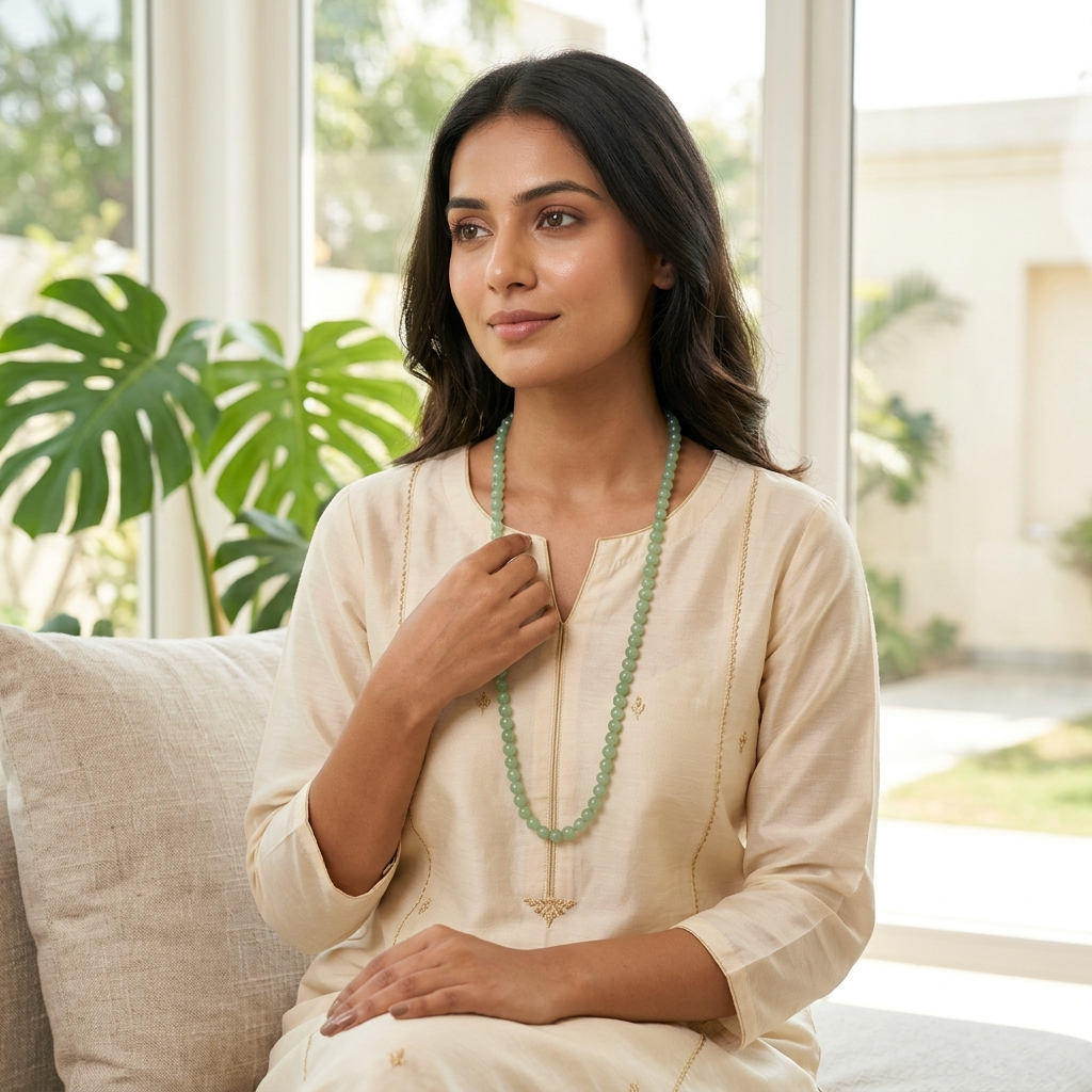 Green Aventurine Mala Necklace – Luck, Prosperity & Heart Chakra Healing