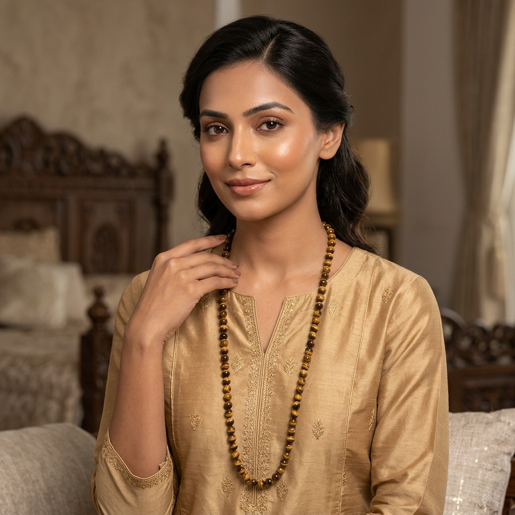 Tiger Eye Protection Mala Necklace – Confidence, Strength & Success Energy