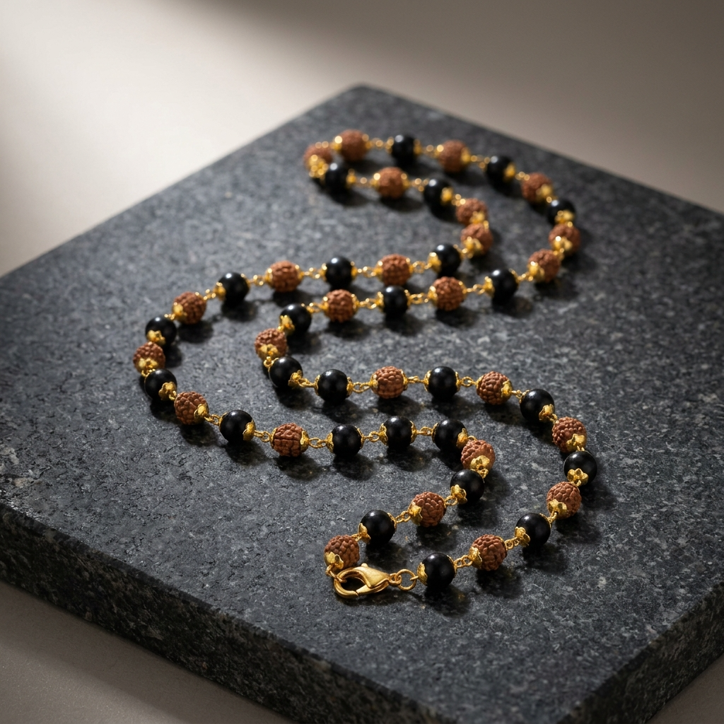 Eternal Guard — Karungali & Rudraksha Mala in Gold