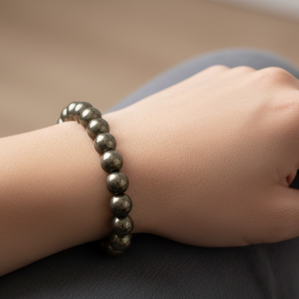 Pyrite Bracelet wear on hand 