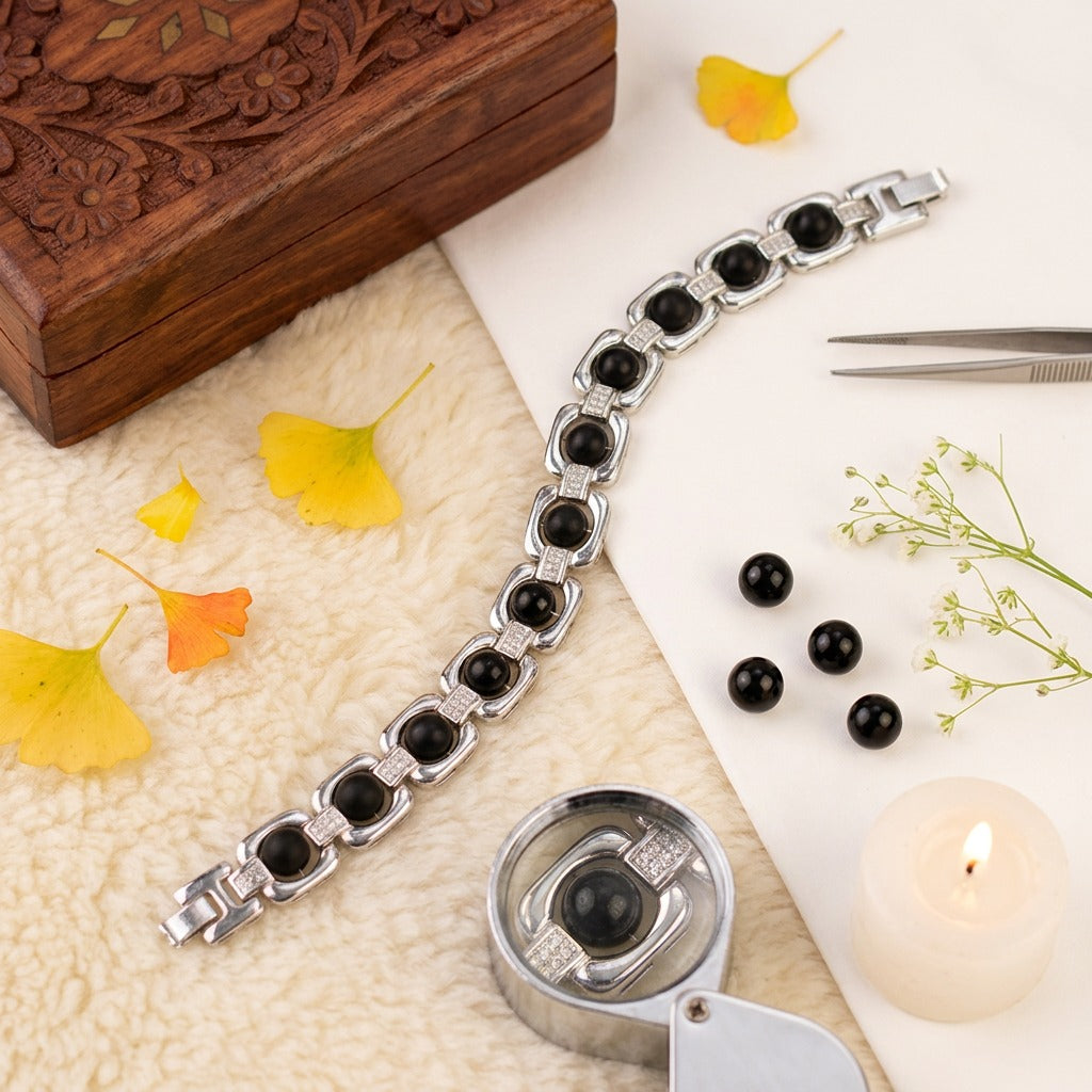 Silver Metal Karungali Bracelet