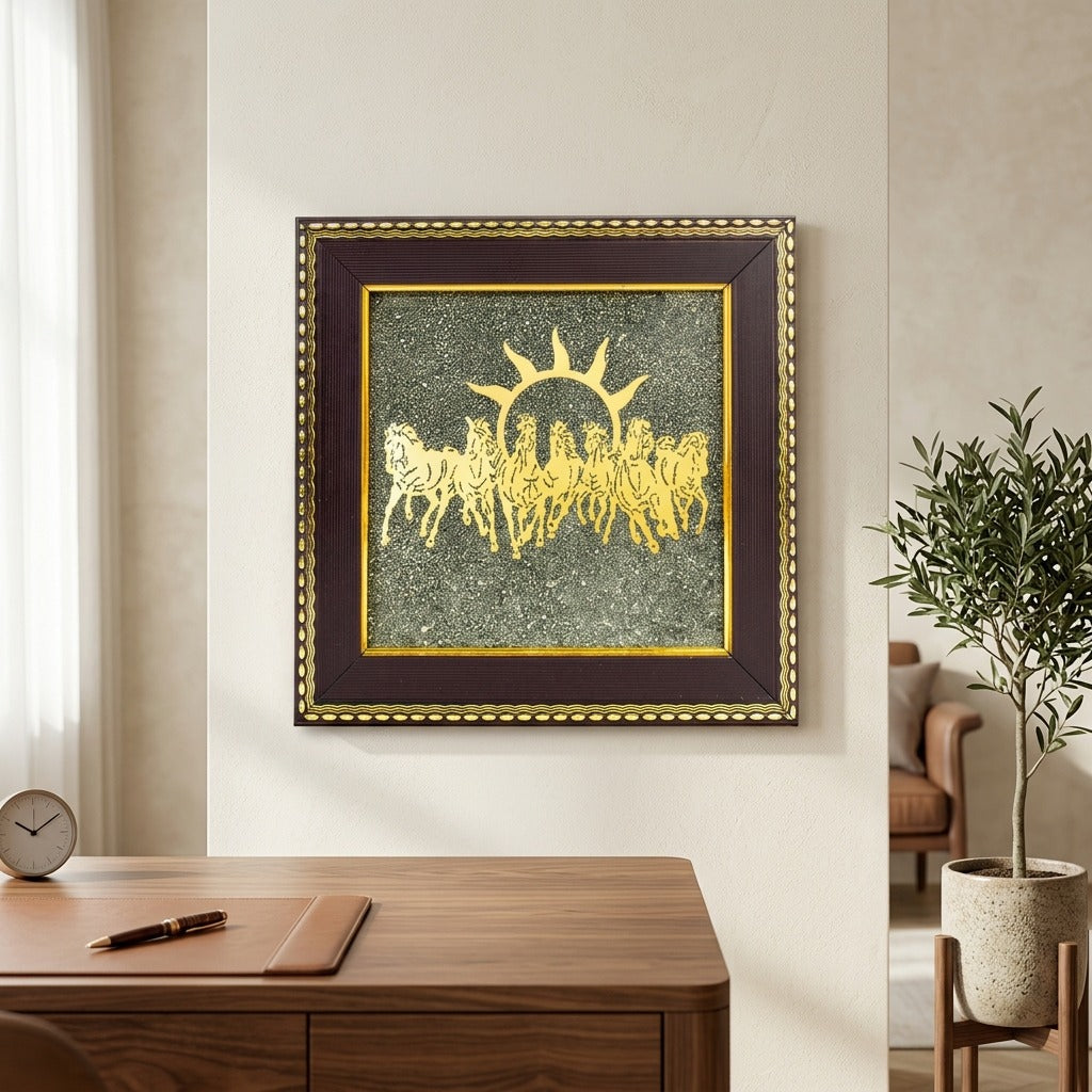 7 Horses on Raw Pyrite Frame