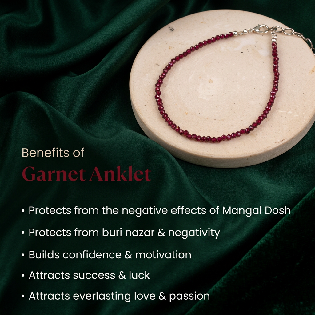 Garnet Anklet with Free Raw Selenite Plate
