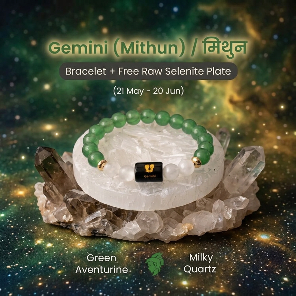 Gemini (मिथुन राशि) Zodiac Green Aventurine & Milky Quartz Bracelet