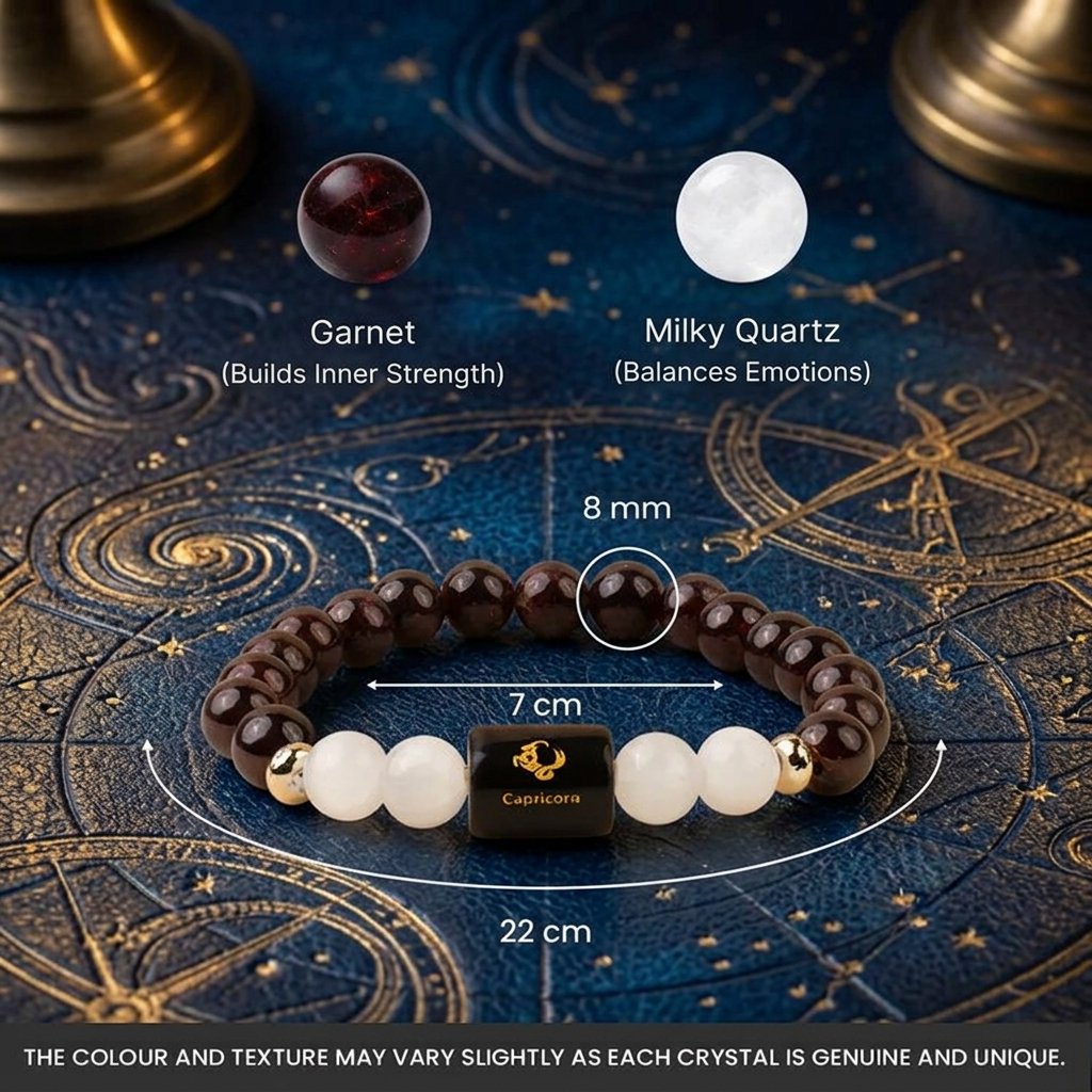 Capricorn (मकर राशि) Zodiac Garnet & Milky Quartz Bracelet