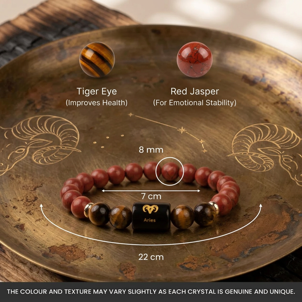 Aries (मेष राशि) Zodiac Red Jasper & Tiger Eye Bracelet