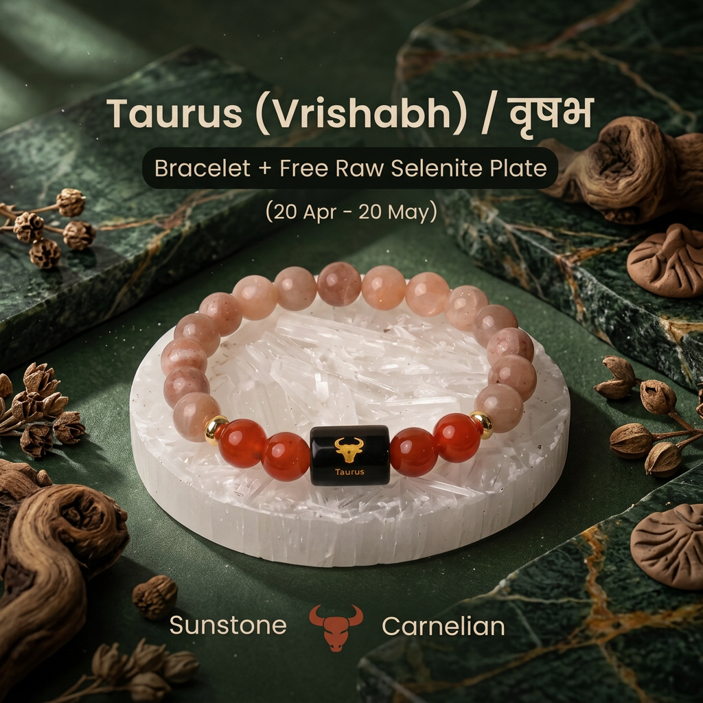 Taurus (वृषभ राशि) Zodiac Sunstone & Carnelian Bracelet
