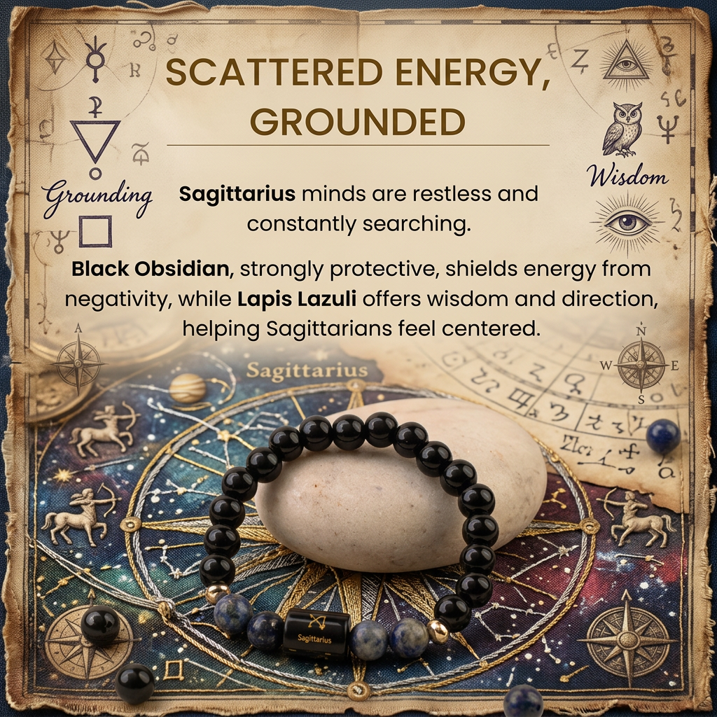 Sagittarius (धनु राशि) Zodiac Black Obsidian & Lapis Lazuli Bracelet