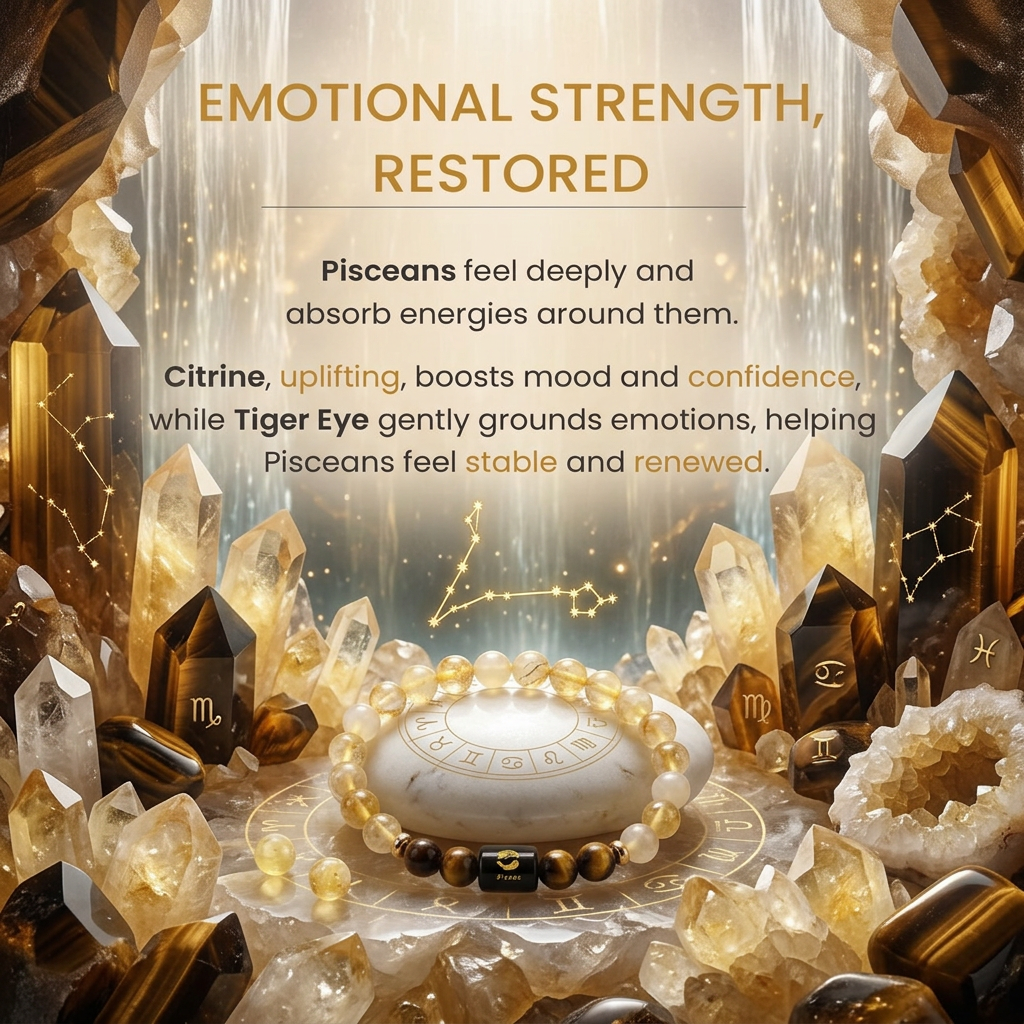 Pisces (मीन राशि) Zodiac Citrine & Tiger Eye Bracelet