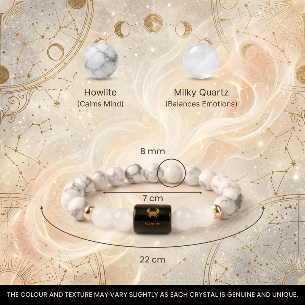 Cancer (कर्क राशि) Zodiac Howlite & Milky Quartz Bracelet