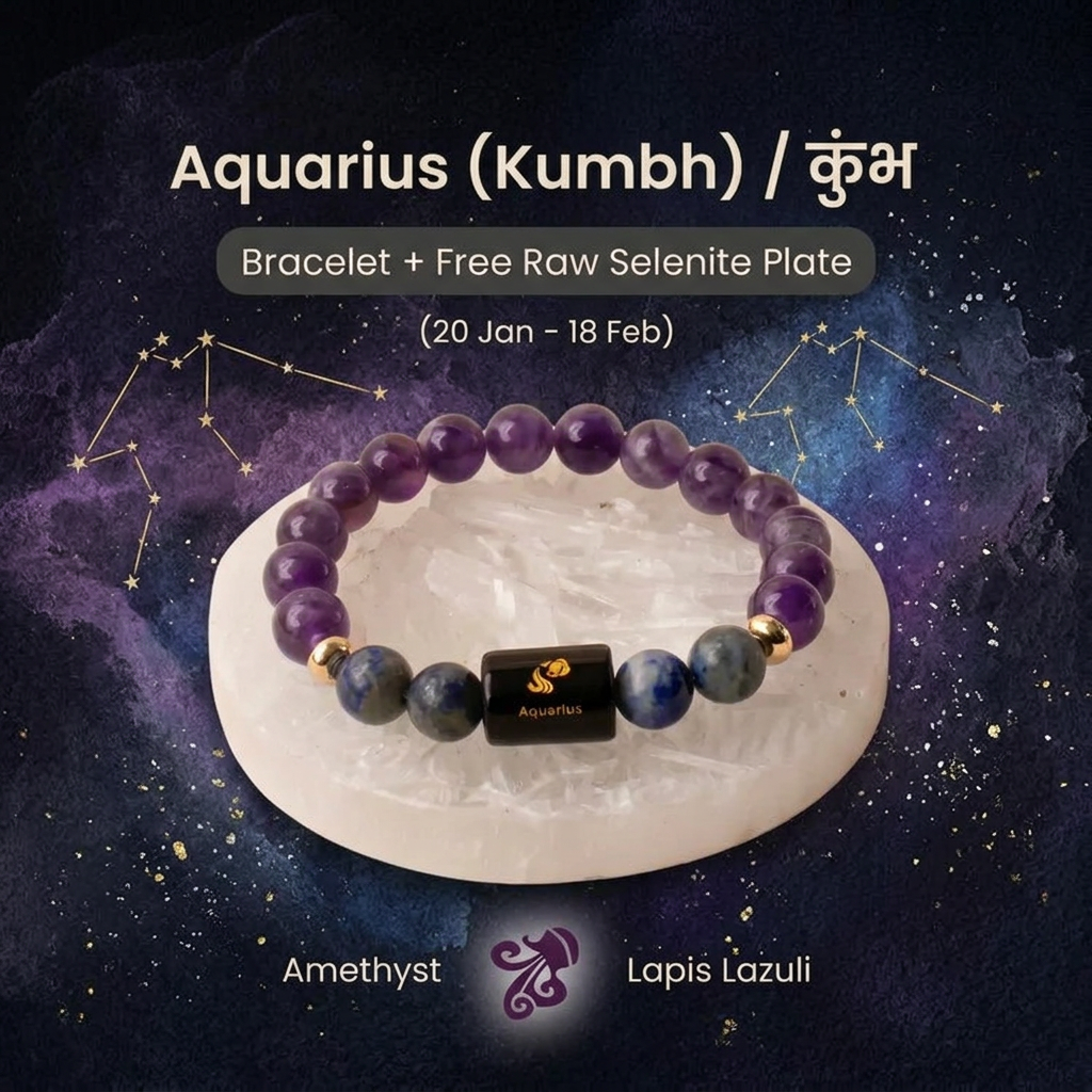 Aquarius (कुंभ राशि) Zodiac Amethyst & Lapis Lazuli Bracelet