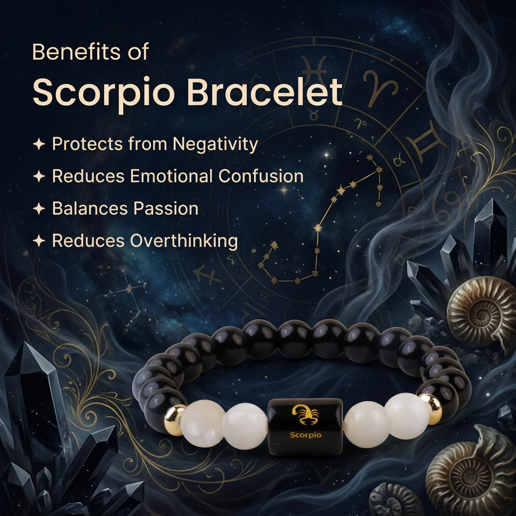 Scorpio (वृश्चिक राशि) Zodiac Black Obsidian & Milky Quartz Bracelet