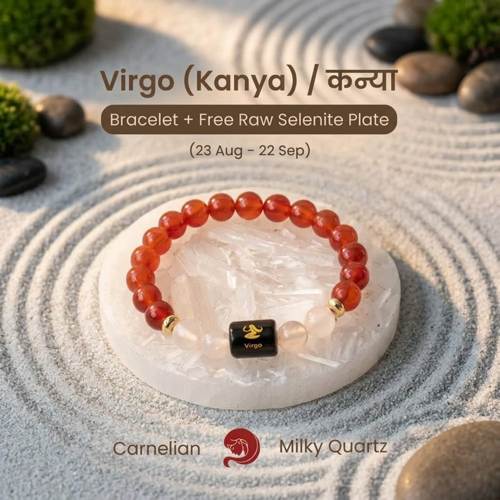 Virgo (कन्या राशि) Zodiac Carnelian & Milky Quartz Bracelet