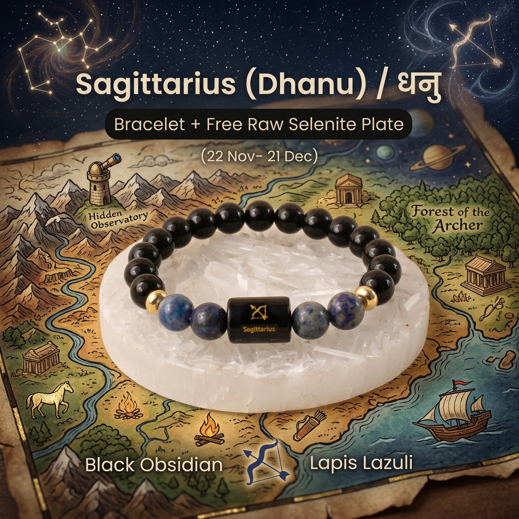 Sagittarius (धनु राशि) Zodiac Black Obsidian & Lapis Lazuli Bracelet
