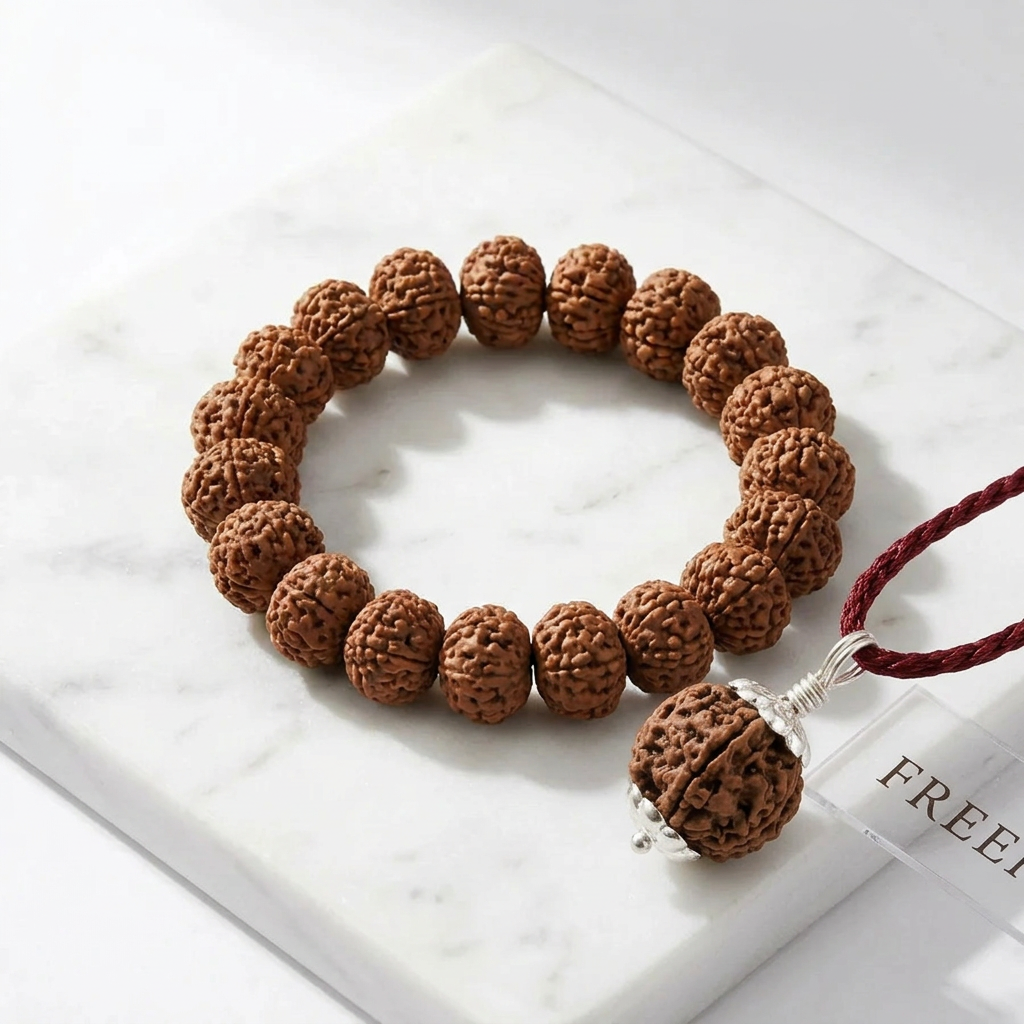 Siddh 7 Mukhi Rudraksha Bracelet with free 5 Mukhi Nepali Rudraksh Pendent