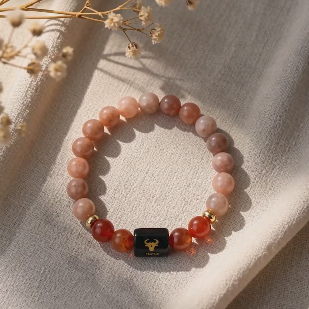 Taurus (वृषभ राशि) Zodiac Sunstone & Carnelian Bracelet